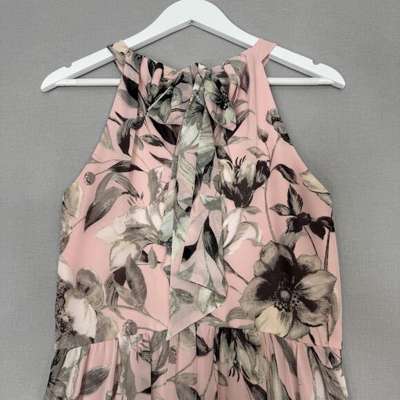 Eliza J Dress Womens 10 Pink Floral Belted Chiffon Halter Maxi Wedding Guest - Picture 7 of 15